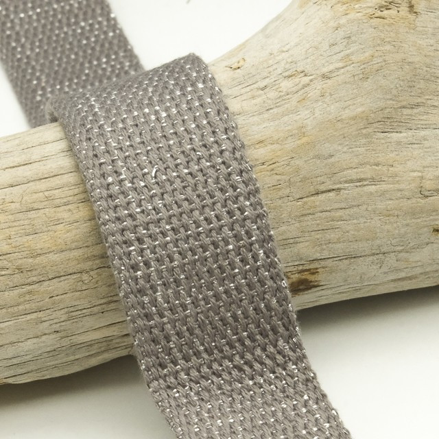 Sangle Coton Lurex Argent 30MM Gris Foncé - Maison Klem